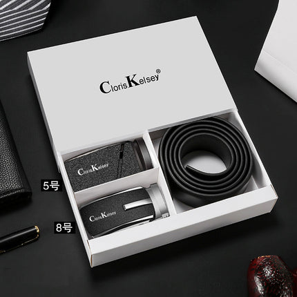 Belt Genuine Leather Men's Belt First Layer Cowhide Belt Frosted Buckle Event Gift Box Popular Belt Supports Dropshipping