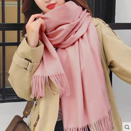 New Scarf Foreign Trade Women's Autumn and Winter Korean Style Monochrome Tassel Long Scarf Student Japanese Style Fresh Long Imitation Cashmere Shawl