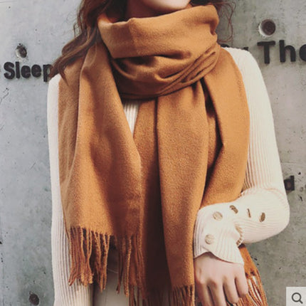 New Scarf Foreign Trade Women's Autumn and Winter Korean Style Monochrome Tassel Long Scarf Student Japanese Style Fresh Long Imitation Cashmere Shawl
