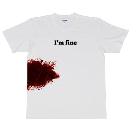 I'm Fine white cotton short sleeve printed T-shirt Halloween spoof injured people screen printed short sleeve