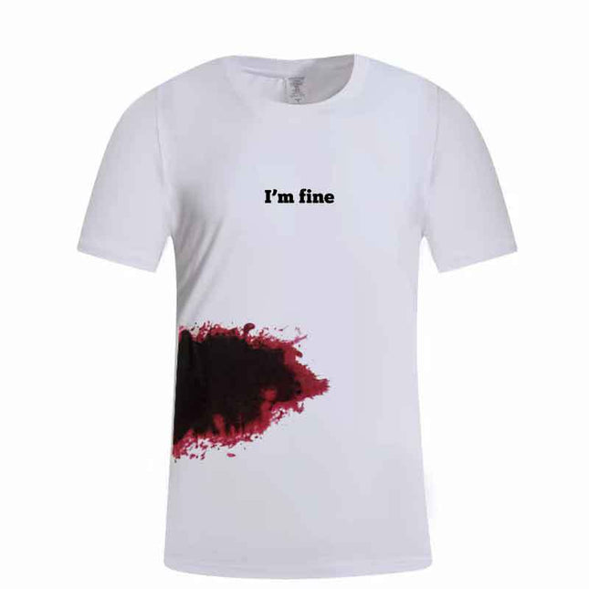 I'm Fine white cotton short sleeve printed T-shirt Halloween spoof injured people screen printed short sleeve