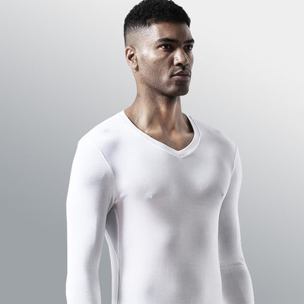 Autumn and Winter Men's Warm Clothes Single Piece Autumn Clothes Ice Silk Mesh Sweat-wicking Warm Top V-Neck Long Sleeve Base Shirt