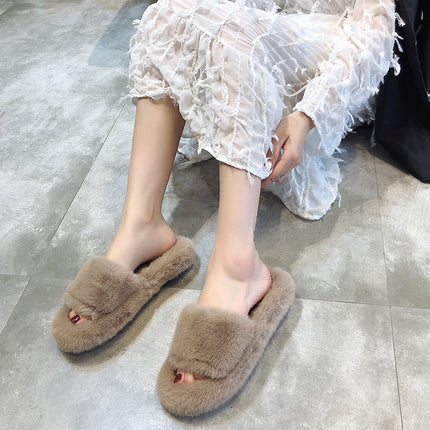 2024 Autumn/Winter New Japanese Style Furry Slippers, Curly Flat Slippers, Comfortable and Warm, Trendy Soft Girl Slippers