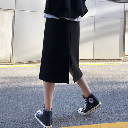 Black Woolen Skirt for Women 2025 Autumn and Winter New Large Size Fat mm High Waist Slimming Look Mid-Length A-Line Hip Skirt