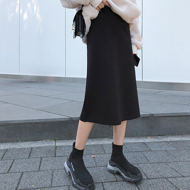 Black Woolen Skirt for Women 2025 Autumn and Winter New Large Size Fat mm High Waist Slimming Look Mid-Length A-Line Hip Skirt