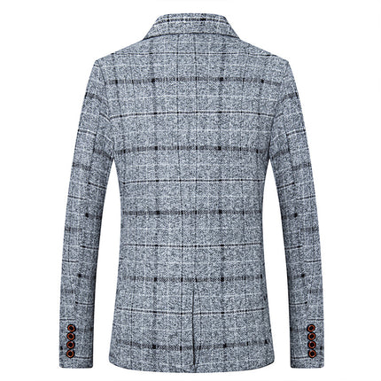 Foreign trade spring and autumn casual jacket fine plaid woolen small suit men's slim handsome single suit middle-aged and elderly suit top