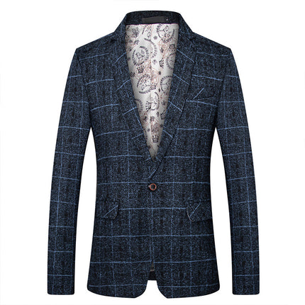 Foreign trade spring and autumn casual jacket fine plaid woolen small suit men's slim handsome single suit middle-aged and elderly suit top