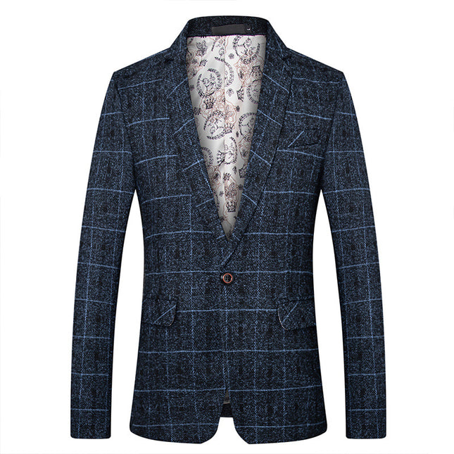 Foreign trade spring and autumn casual jacket fine plaid woolen small suit men's slim handsome single suit middle-aged and elderly suit top