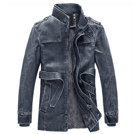Amazon Foreign Trade European and American Fur One Long Pu Leather Jacket Personalized Washed Men's Motorcycle Leather Jacket