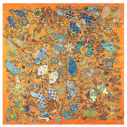 130cm European and American autumn and winter New Branch Flower fan-shaped plant women's scarf shawl square scarf sunscreen towel wholesale