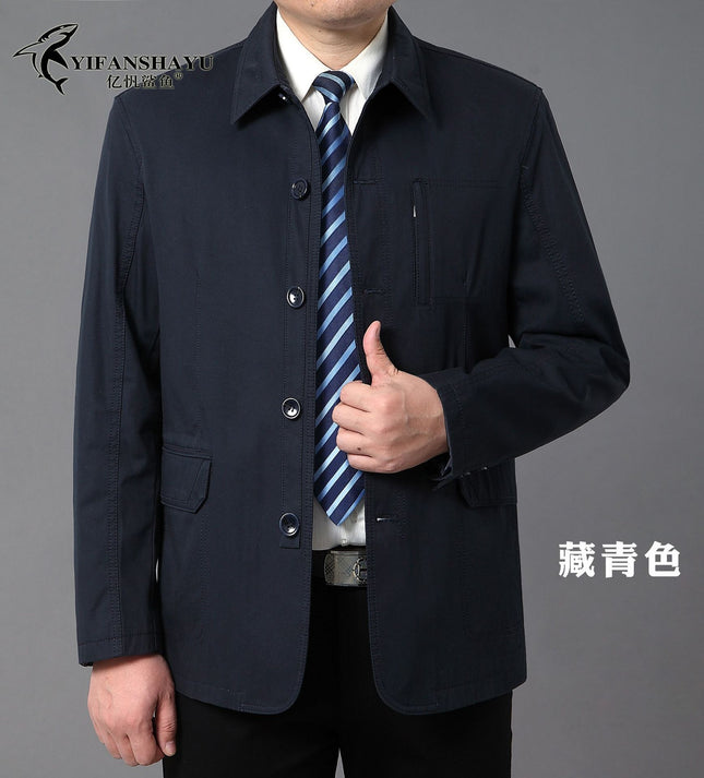 Spring and Autumn new men's jacket cotton straight solid color middle-aged lapel coat button men's clothing factory wholesale