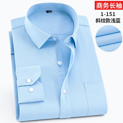 Spring men's business shirt solid color long-sleeved professional shirt workwear men's 40 cotton formal shirt embroidered logo