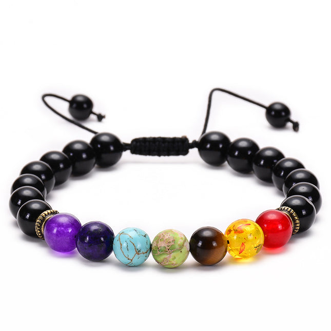 Amazon Hot Sale Natural Agate Frosted Volcanic Stone Bracelet Colorful Natural Stone Yoga Woven Bracelet Wholesale