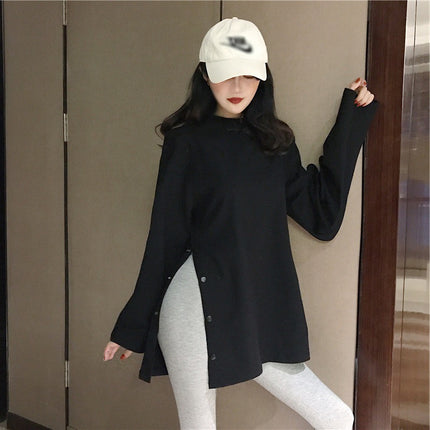 Early autumn Korean style 2019 careful machine split women's tops elegant clothes fashionable internet celebrity autumn clothes long-sleeved T-shirt women's tops fashionable
