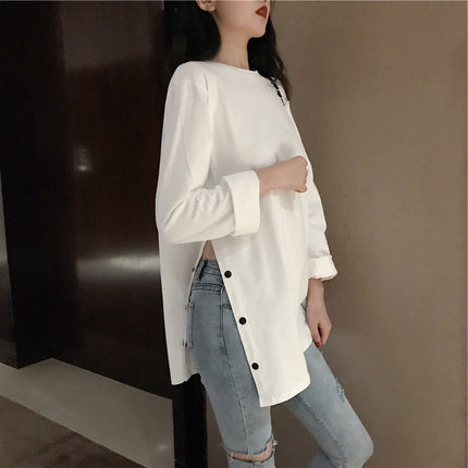 Early autumn Korean style 2019 careful machine split women's tops elegant clothes fashionable internet celebrity autumn clothes long-sleeved T-shirt women's tops fashionable