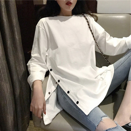 Early autumn Korean style 2019 careful machine split women's tops elegant clothes fashionable internet celebrity autumn clothes long-sleeved T-shirt women's tops fashionable
