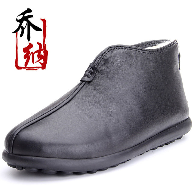 Old Beijing Cloth Shoes Men's Winter Cotton Shoes Genuine Leather Wool One-piece Warm Old Men's Cotton Shoes Men's Dad Shoes Men's Shoes 4748