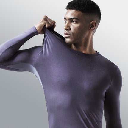 Autumn and Winter Men's Warm Clothes Single Piece Autumn Clothes Ice Silk Mesh Sweat-wicking Warm Top V-Neck Long Sleeve Base Shirt