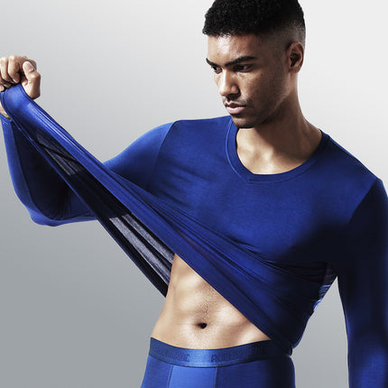 Autumn and Winter Men's Warm Clothes Single Piece Autumn Clothes Ice Silk Mesh Sweat-wicking Warm Top V-Neck Long Sleeve Base Shirt