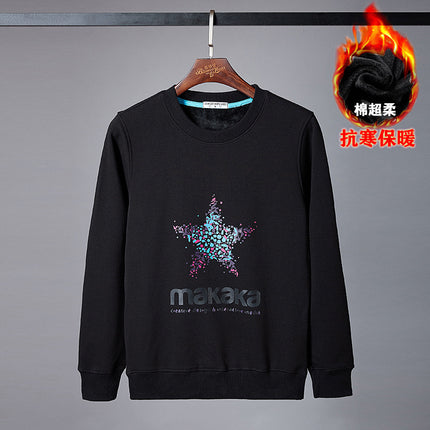 Fleece-lined Thickened Autumn and Winter Warm Sweater Large Size Men's Loose Casual Top Trendy Plus Fat Extra Large Round Neck Pullover