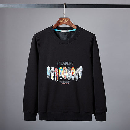 Fleece-lined Thickened Autumn and Winter Warm Sweater Large Size Men's Loose Casual Top Trendy Plus Fat Extra Large Round Neck Pullover