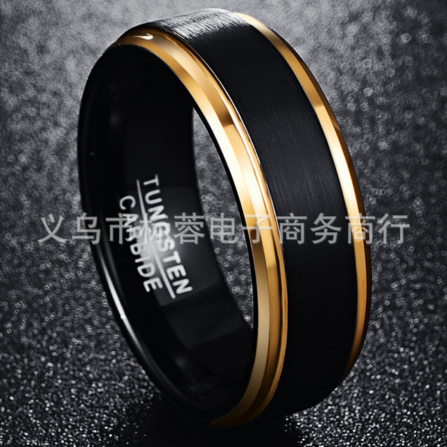 Vacuum plating black gold side tungsten steel ring men's ring jewelry in stock supply a generation of hair
