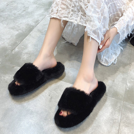 2024 Autumn/Winter New Japanese Style Furry Slippers, Curly Flat Slippers, Comfortable and Warm, Trendy Soft Girl Slippers