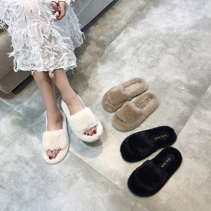 2024 Autumn/Winter New Japanese Style Furry Slippers, Curly Flat Slippers, Comfortable and Warm, Trendy Soft Girl Slippers