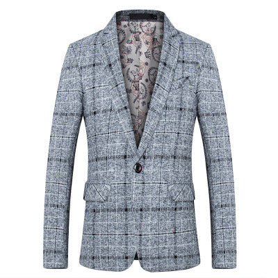 Foreign trade spring and autumn casual jacket fine plaid woolen small suit men's slim handsome single suit middle-aged and elderly suit top