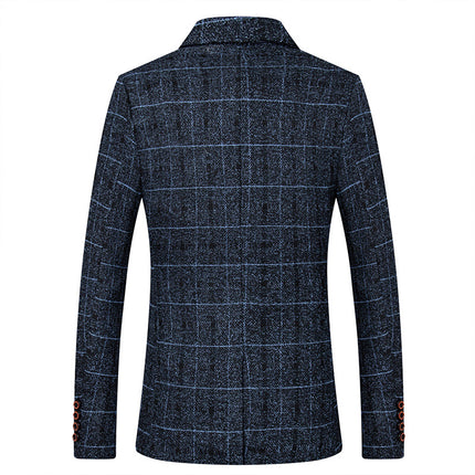 Foreign trade spring and autumn casual jacket fine plaid woolen small suit men's slim handsome single suit middle-aged and elderly suit top