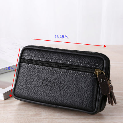 Men's Large Space Zipper Leather Waist Bag Mobile Phone Bag Multi-Functional Double Layer Soft Leather Belt Card Holder 6inch / 6.5inch