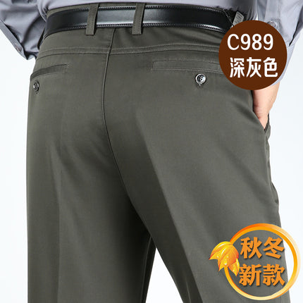 Billion Shark Autumn and Winter Thick Middle-aged Men's Business Casual Pants Straight High Waist Stretch Cotton Pants