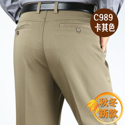 Billion Shark Autumn and Winter Thick Middle-aged Men's Business Casual Pants Straight High Waist Stretch Cotton Pants