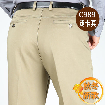 Billion Shark Autumn and Winter Thick Middle-aged Men's Business Casual Pants Straight High Waist Stretch Cotton Pants