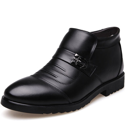 Men's Shoes Made of First-Layer Cowhide Leather, Cotton Shoes for Middle-Aged and Elderly People, High-Top Dad Shoes, Waterproof, Non-Slip, Durable, Thickened, Winter Style with Added Fleece
