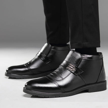 Men's Shoes Made of First-Layer Cowhide Leather, Cotton Shoes for Middle-Aged and Elderly People, High-Top Dad Shoes, Waterproof, Non-Slip, Durable, Thickened, Winter Style with Added Fleece