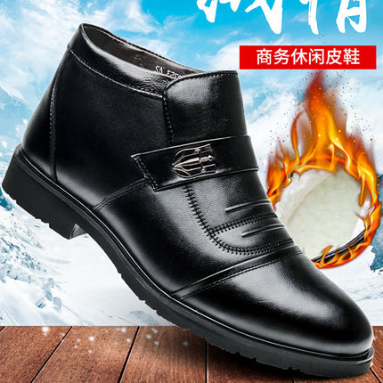 Men's Shoes Made of First-Layer Cowhide Leather, Cotton Shoes for Middle-Aged and Elderly People, High-Top Dad Shoes, Waterproof, Non-Slip, Durable, Thickened, Winter Style with Added Fleece