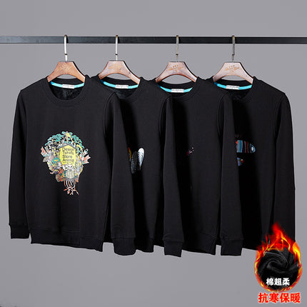 Fleece-lined Thickened Autumn and Winter Warm Sweater Large Size Men's Loose Casual Top Trendy Plus Fat Extra Large Round Neck Pullover