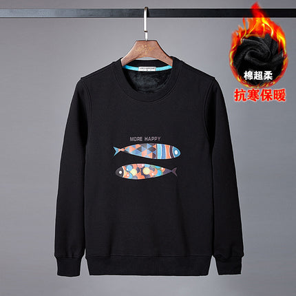 Fleece-lined Thickened Autumn and Winter Warm Sweater Large Size Men's Loose Casual Top Trendy Plus Fat Extra Large Round Neck Pullover