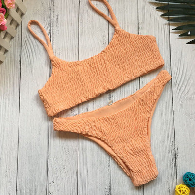 Triangle Bikini_2019 European and American Aliexpress Popular Swimsuit Sexy Pleated Triangle Bikini Bikini
