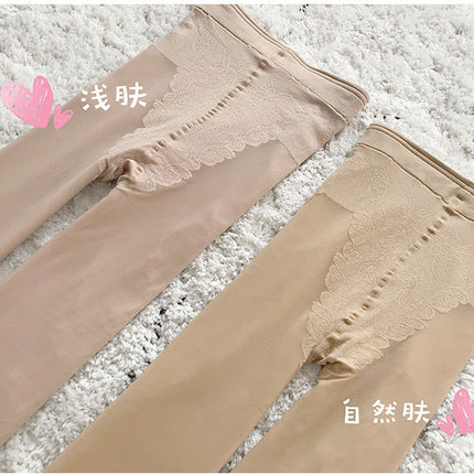 Autumn and winter light leg artifact female nude fleece-lined double-layer arbitrary cut fake transparent flesh color leggings socks warm T-gear