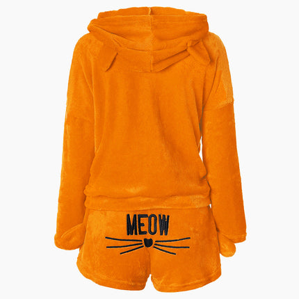 Cross-Border Women's Clothing 2018 Winter Cat Embroidered Pajamas Plush Long-Sleeved Two-Piece Home Clothes Set Manufacturer Dropshipping