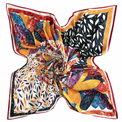 New Style 130cm Twill Silk-like Branches and Pine Palm Leaves Women's Scarf Head Scarf Shawl Large Square Scarf Sunscreen Scarf