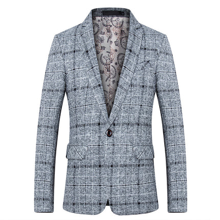 Foreign trade spring and autumn casual jacket fine plaid woolen small suit men's slim handsome single suit middle-aged and elderly suit top