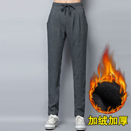 Lamb Velvet Simple Sports Pants Women's High-Waisted Pants Winter Loose Large Size Fleece-Lined Thickeneded Sports Casual Pants