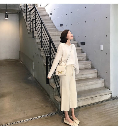 New Trendy Wool Wide-Leg Pants, Soft, Waxy and Warm, Cream White Knitted Cropped Pants, Loose Casual Pants for Women, Versatile and Thick