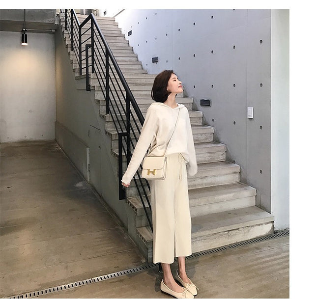 New Trendy Wool Wide-Leg Pants, Soft, Waxy and Warm, Cream White Knitted Cropped Pants, Loose Casual Pants for Women, Versatile and Thick
