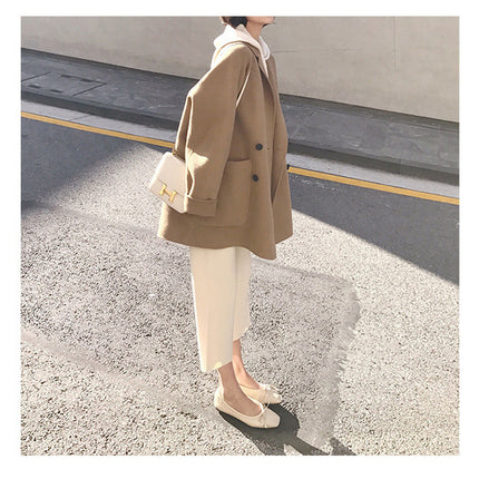New Trendy Wool Wide-Leg Pants, Soft, Waxy and Warm, Cream White Knitted Cropped Pants, Loose Casual Pants for Women, Versatile and Thick