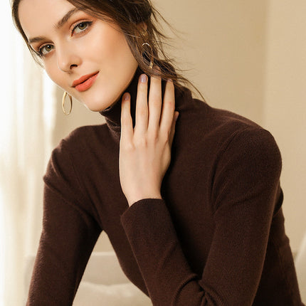 2021 Spring and Autumn New Pile Collar Slim-fit Sweater Women's Pullover Loose Korean-style Short Long-sleeved Base Sweater