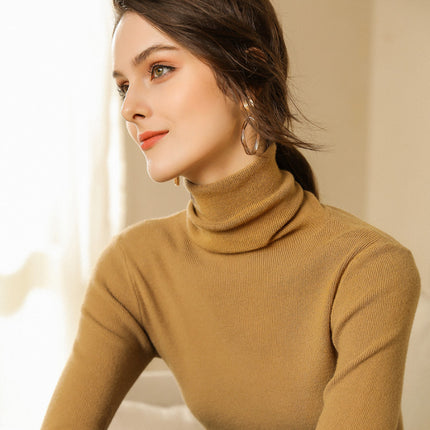 2021 Spring and Autumn New Pile Collar Slim-fit Sweater Women's Pullover Loose Korean-style Short Long-sleeved Base Sweater